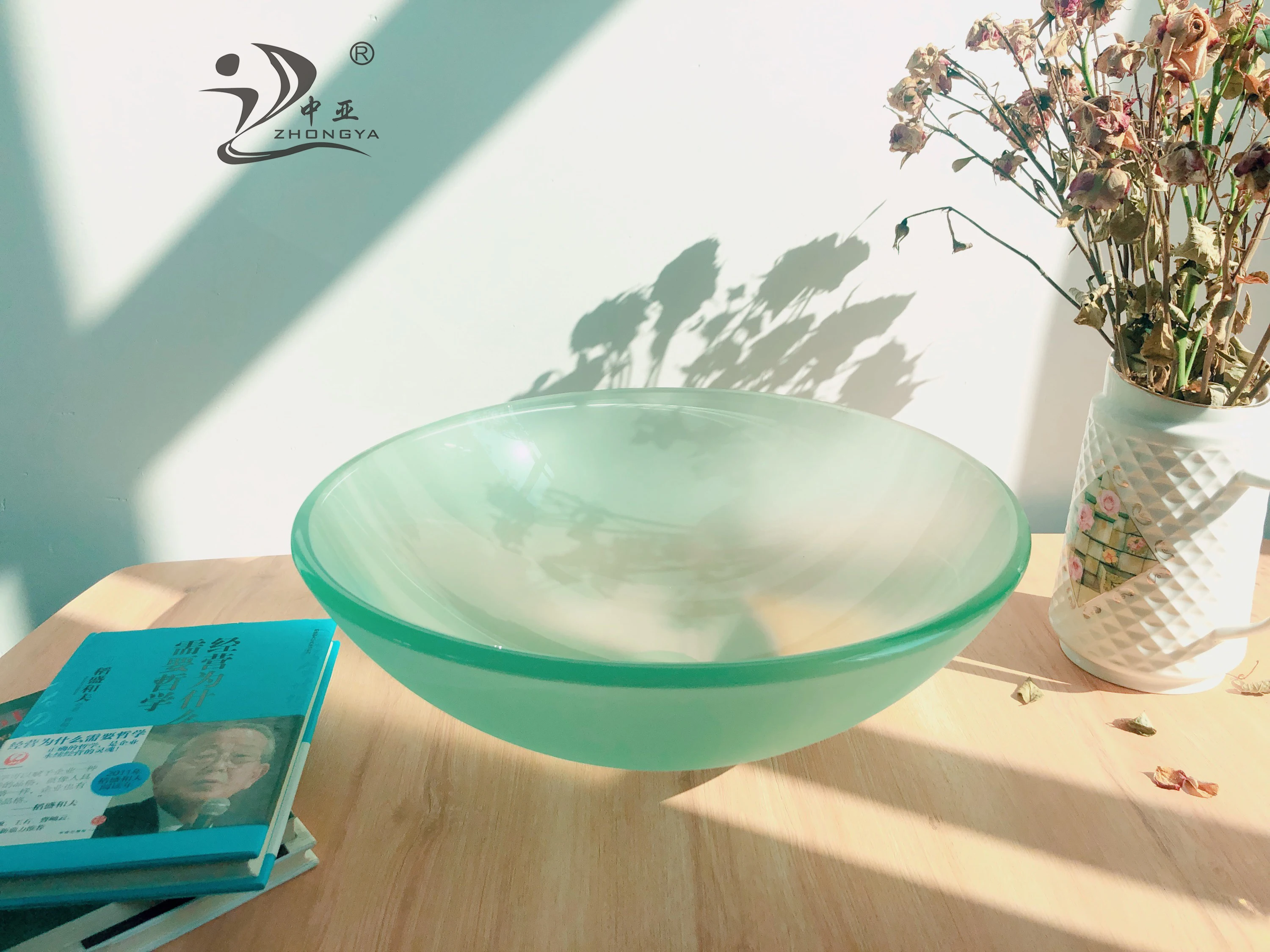 Modern Green amber Glass Vessel Sink Above Counter Bathroom Vanity Glass almashite Wash Basin