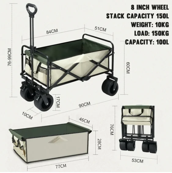 150kg Foldable Utility Cart Garden Beach Wagon & Picnic Camping Sports Market Barrow Outdoor Luggage Grocery Collapsible Trailer