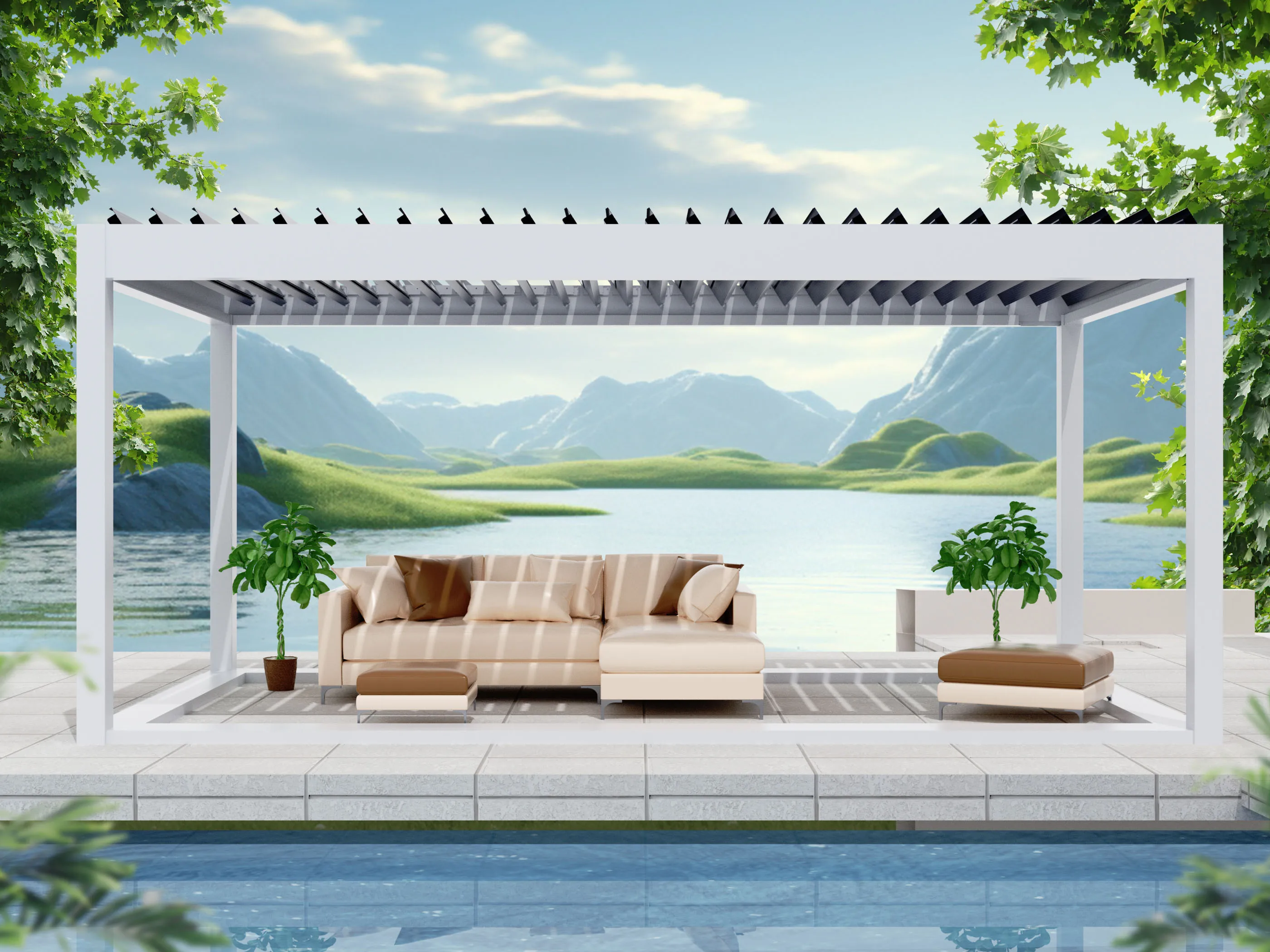 YOUYA New 4x8 Luxury Retractable Villi Solar Pergola Aluminium Outdoor for Garden Aluminum Nature Pressure Treated Wood Type