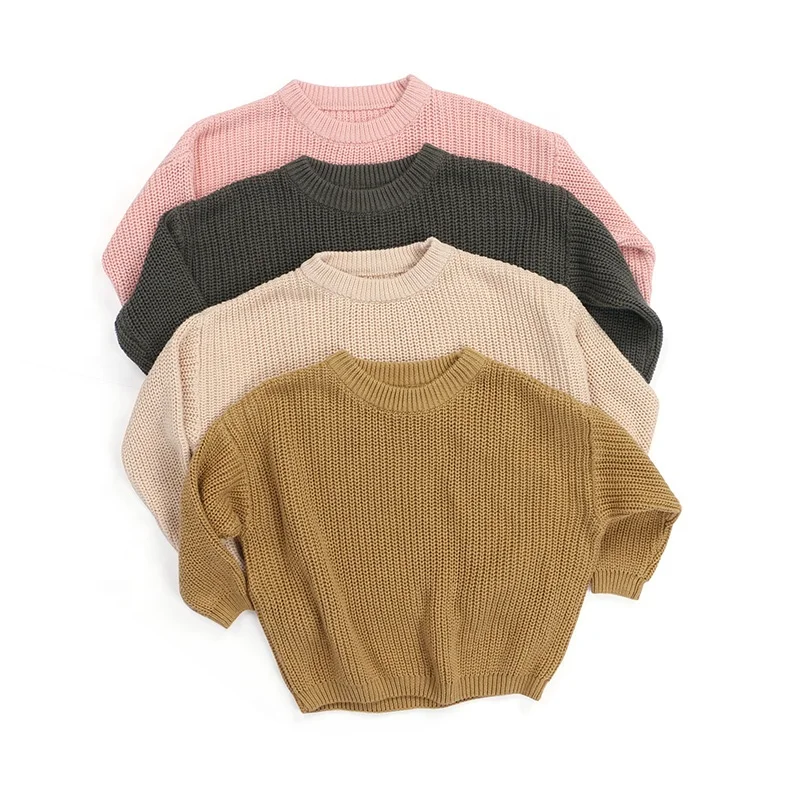 Spring Solid Color Icing Knitted O-Neck Long Sleeves Twist Kid Clothing Baby Girls Sweater