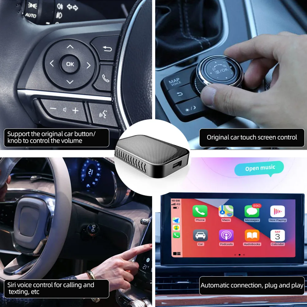 Smart Car Wireless Carplay Adapter Wireless Android Auto Dongle Ai Box Built-in GPS Carbon Fiber Carplay2Air For Toyota Ford Kia