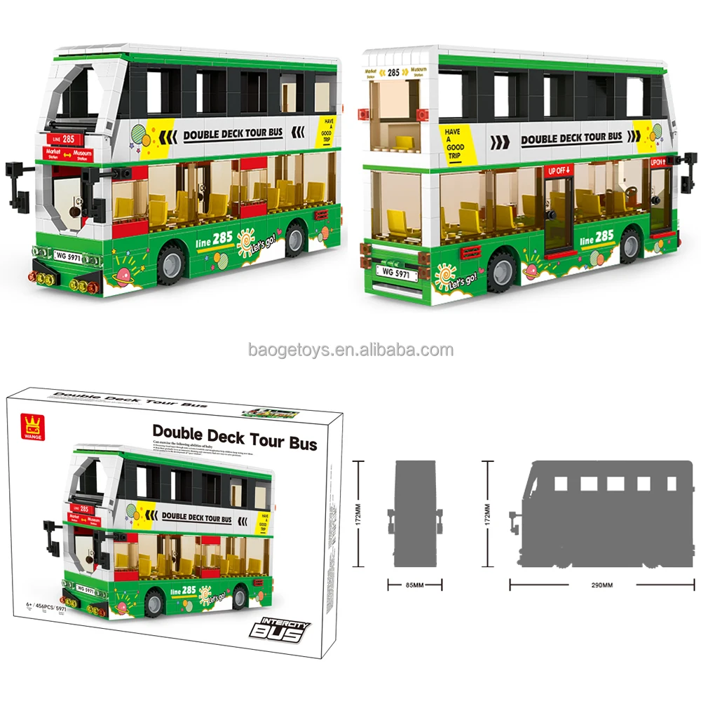 Wange citi Double Deck Tour Bus Blocks Toys For Kids creativity bricks to children sliding car city block set