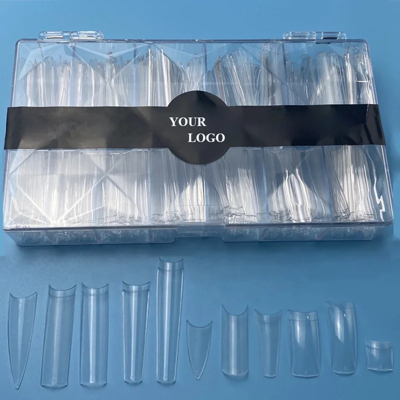 500Pcs Box No C Curve XXL Long Straight Traceless Nails Custom Logo Clear Extra Long XXL No C Curve Square Tips