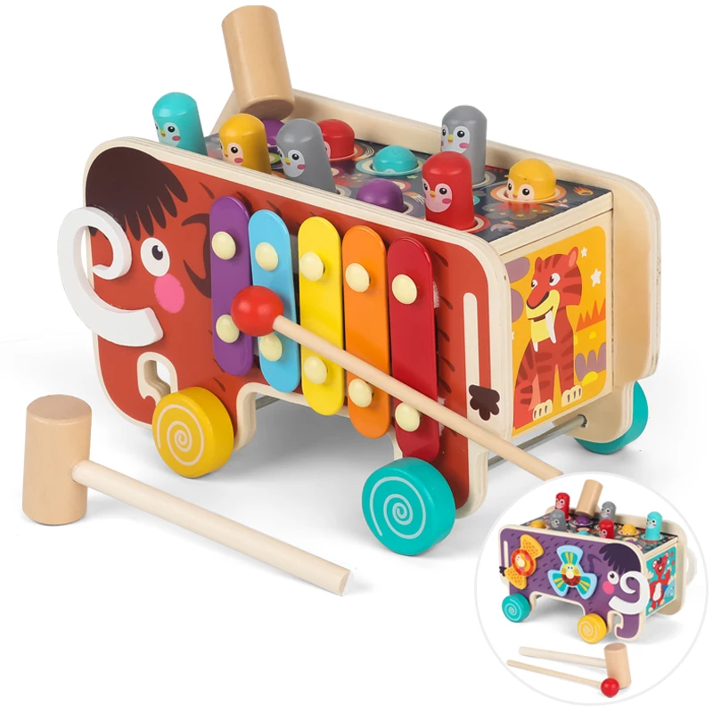 Manufacturer wholesale mammoth drag car hitting hamster knocking piano small wooden hammer game toy