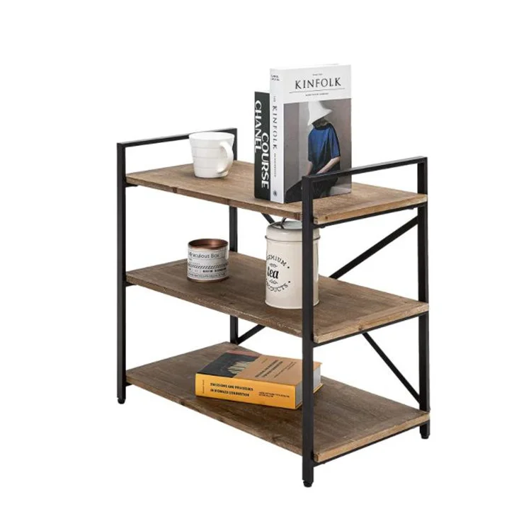 Industrial Small Ladder Bookshelf Wood and metal Bookcase 3 Tier Wooden Corner Book Storage Shelf