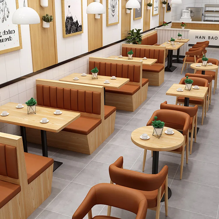 New Design Modern Hotel Restaurant Cafe Shop Furniture High and Booth Seating design Wooden Table and Chair Set