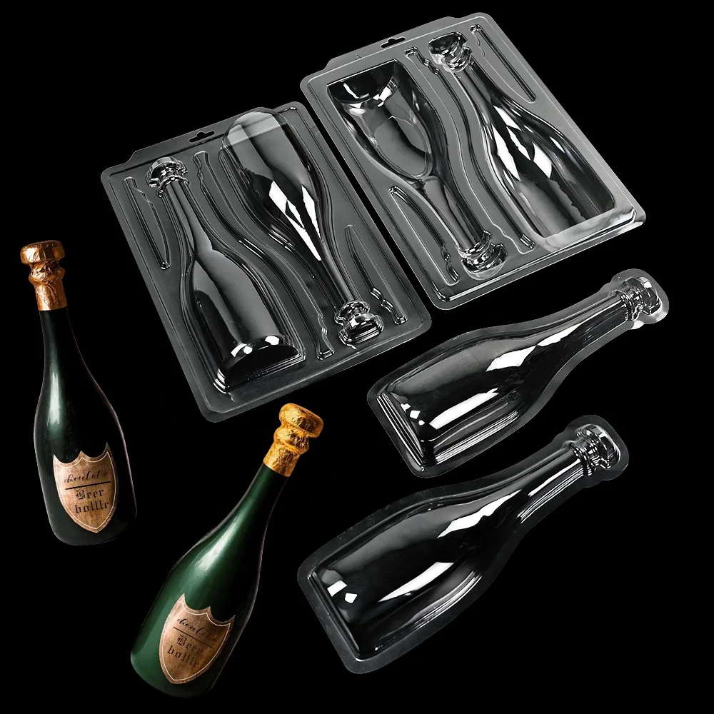 XJH 4-piece Champagne Beer Wine Bottle Chocolate Candy Baking Pastry Cake Decorating Tools Custom Clear Plastic Chocolate Mold