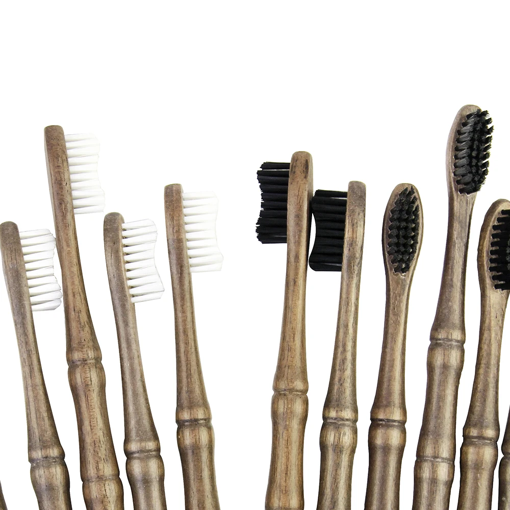 Biodegradable luxury walnut black  wooden charcoal toothbrush with case