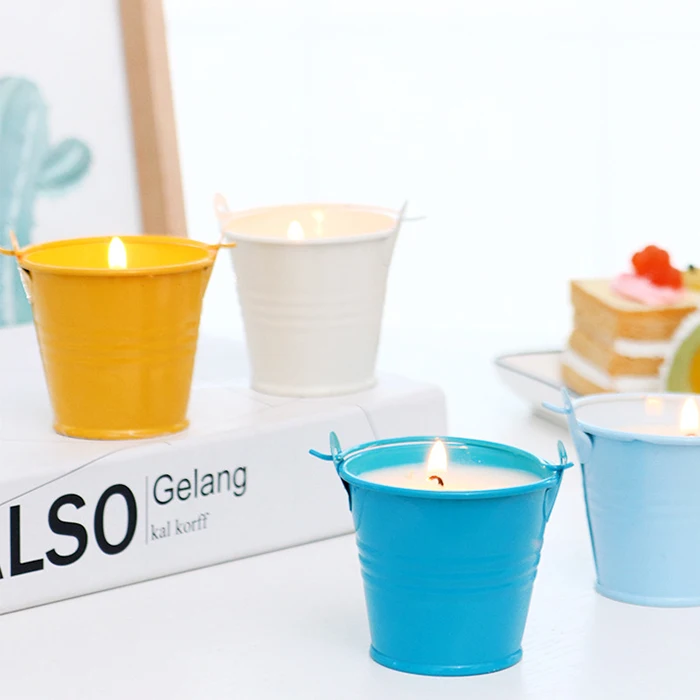 Wholesale Colorful Galvanized Metal Zinc Mini Candle Wax Melting Jar Gift Metal Bucket With Handle
