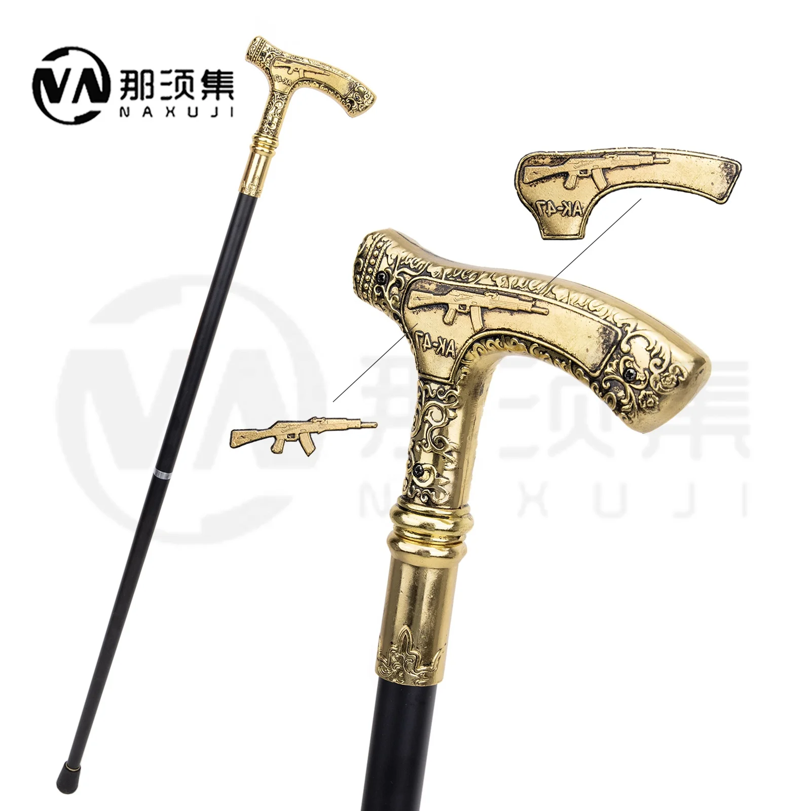 Gold Luxury Bear Handle Walking Sticks with Hidden Plate Fashion Cane Cosplay Crosier Wand Silver Classic Pattern Hiking Stick
