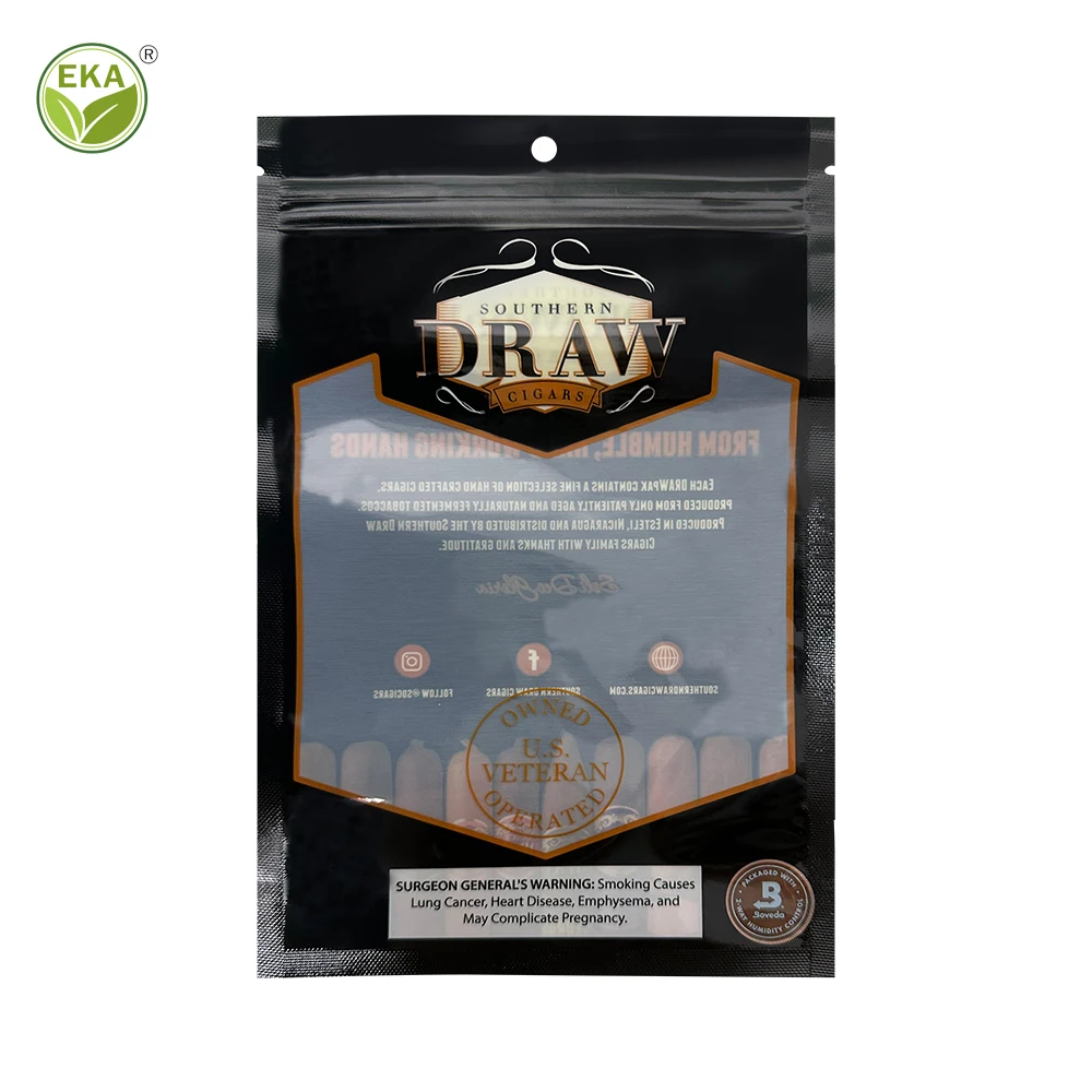 Custom Black Matte Heat Seal Foil Mylar Bag Humidity Tobacco Packaging Zip Plastic Humidor Cigar Ziplock Bags