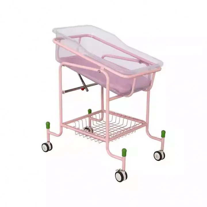 Hospital Clinical Medical Mobile Baby Cot Cribs Bed Tray Hospital Cribs for Sale with Plastic Carton Shanghai Stainless Steel