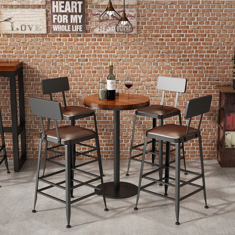 Solid wood iron art high bar table and chair set , cafe table and chairs,wood restaurant table,high bar table and chair set