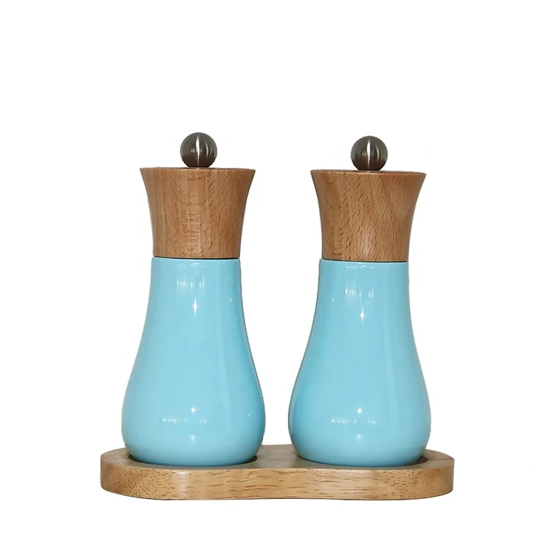 Classical Grinder SetsSalt and Pepper Shakers Manual 2pcs Wood Salt and Pepper Mills Set With Wood Holder