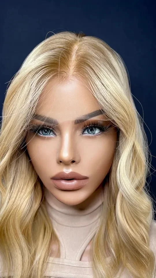 613# Blonde Light Brown Root High Density Double Drawn Wigs Bob Cut Shoulder Length Remy Virgin Hair Small Size Glueless Wig