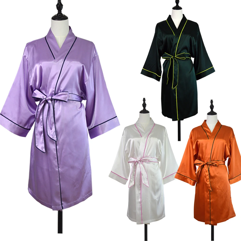 Распродажа, атласные халаты для подружки невесты с окантовкой, вечернее платье, женское свадебное кимоно, халаты