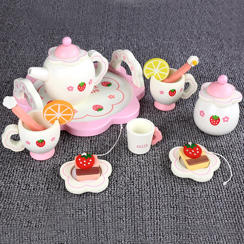 Factory Direct Pretend Play Toy White Wooden High Tea Afternoon Tea Set For Kids