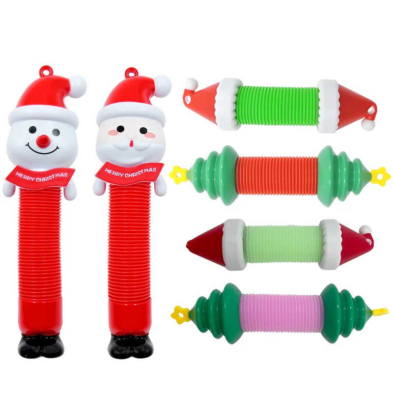 Christmas Decorations Glow Light up Fidget Sensory Toys Christmas Halloween Pop Tube Snowman Unzip Fidget Toys Wholesale