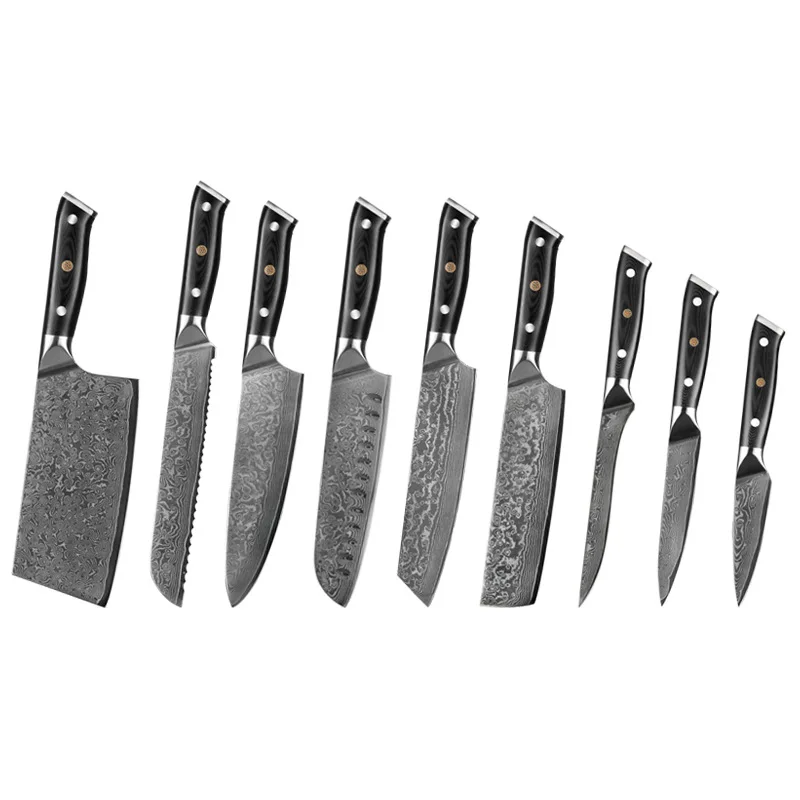 2024 New Product Ideas Damascus Steel Knife 8pcs Set 67-layer Handmade Damascus Steel Knife Japanese VG10 Steel Core