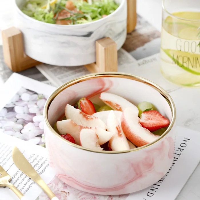 Большая Керамическая Салатница с мраморным дизайном в скандинавском стиле