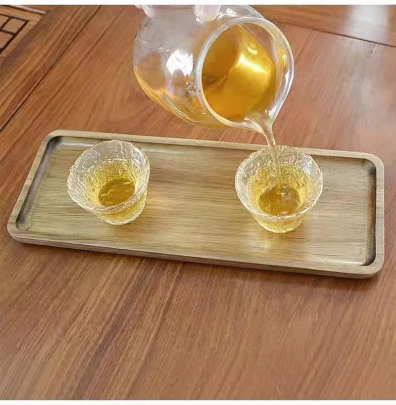 Eco-friendly Serving Tray Platter Solid Wood Breakfast Board Acacia Wooden Rectangular Plate and Dish for Tea Coffee Desserts