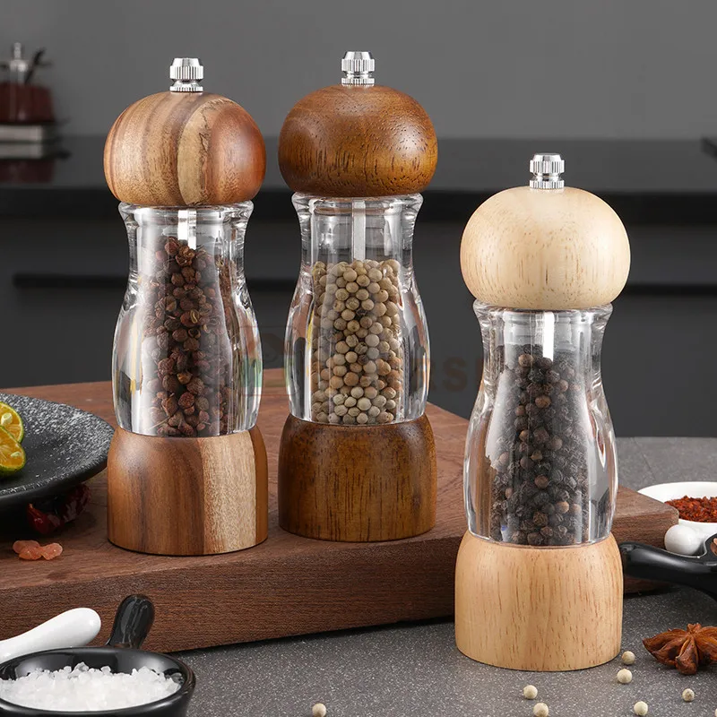 Factory Price  kitchen supplies wooden manual pepper grinder spice mill salt and pepper grinder set pepper mill for kitchen