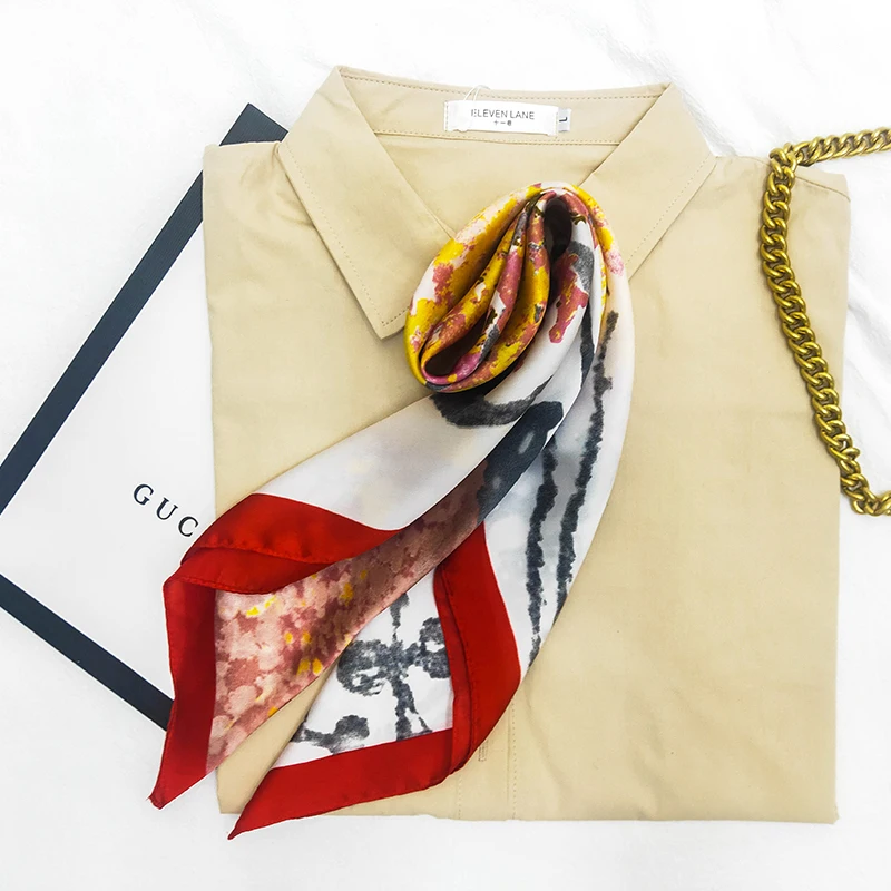 Scarves Mens and Womens Fashion Foulard Custom Printed Square Satin Headscarf