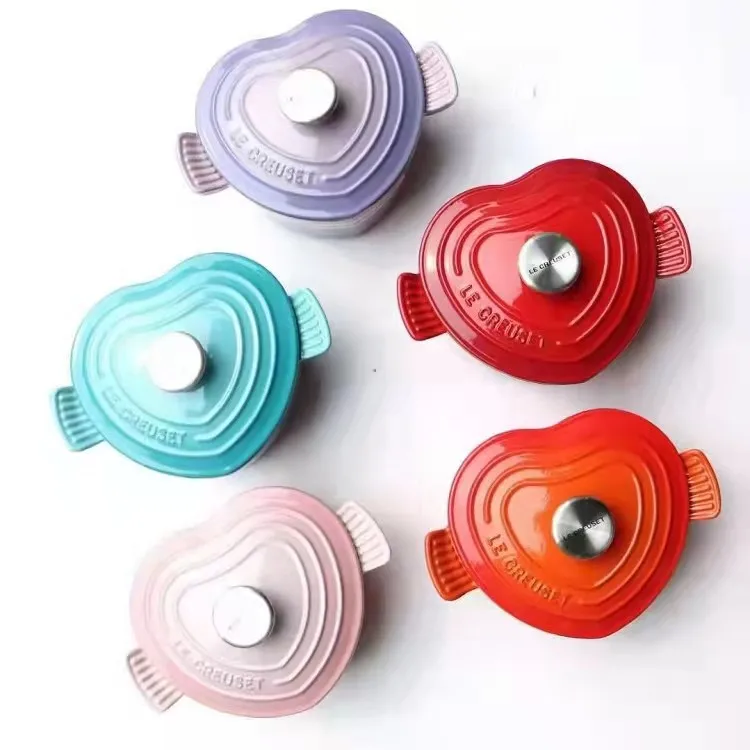kitchen cooking iron cast heart flower shape enamel pots and pans non-stick cookware set pots wholesale