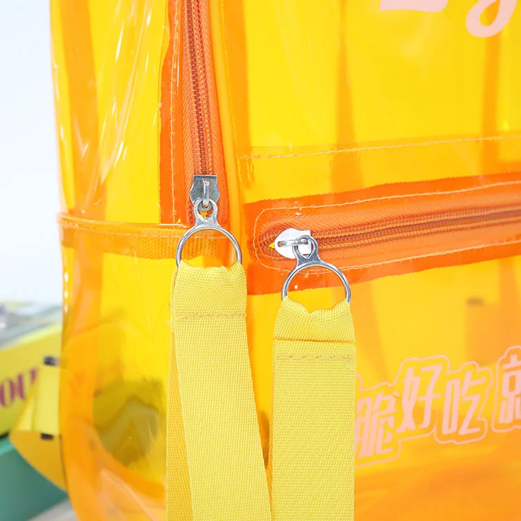 Wholesale Promotional Custom Logo Orange Transparent Pvc Neon Backpack Children School Bag Kids