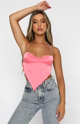 Женский Атласный топ на бретельках, однотонный привлекательный укороченный топ с открытой спиной, 2021