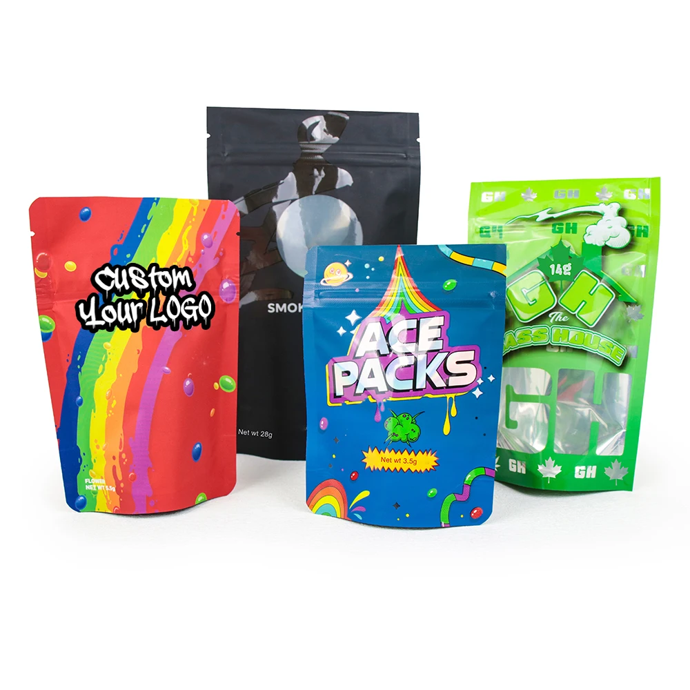 Custom Printed Logo Aluminum Foil  Small Plastic Stand up Zip lock 3.5g 35g Mylar Pouch With Bottom Gusset