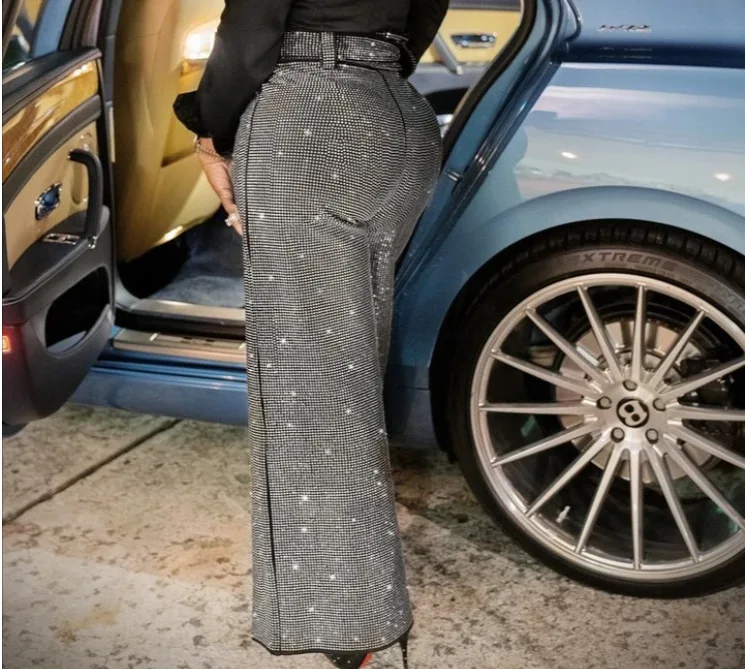 JL515 Women Beaded Sparkle Pants Trousers Ladies Women Clothes Bell Bottom Pants
