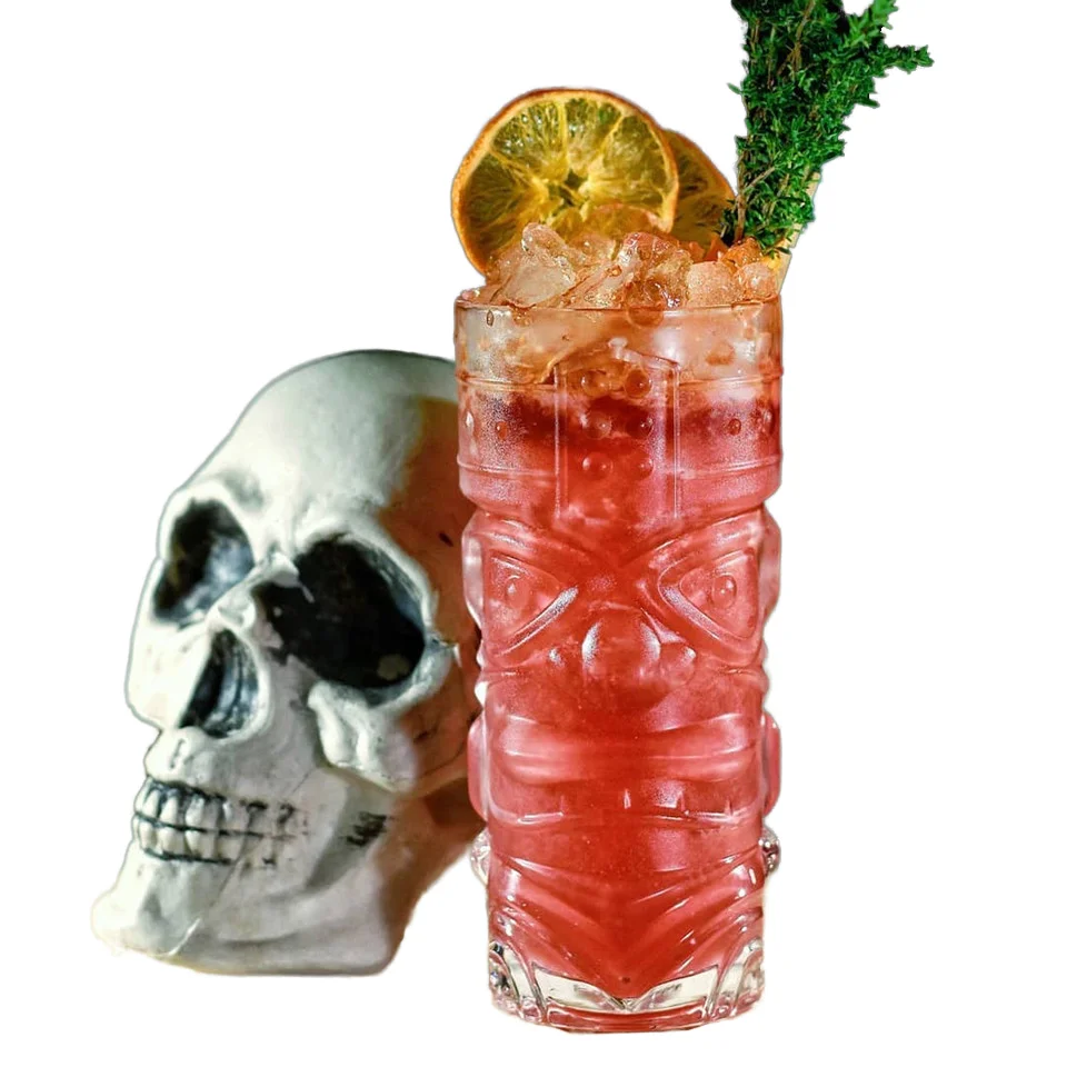 Clear Tiki Glasses Cute Tiki Mugs Cocktails Exotic Tropical Cocktail Beverage Glasses Hawaiian Style tiki cups For Mai Tai