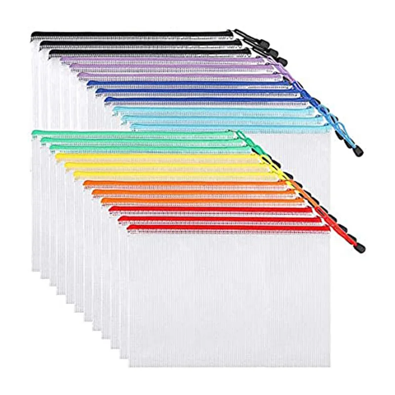 NEW Mesh Zipper File Pouch Document Bag Plastic Zip File Folders bag Letter A4 Size for Office Supplies