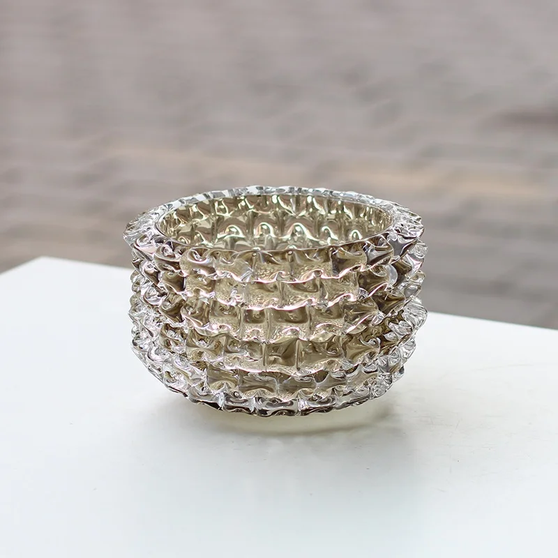 Bixuan Handmade Mouthblown Art Glass Vase Khaki Color Triangle Prisms Spiky Thorn Design Home Table Decor Thick Heavy Glass Vase