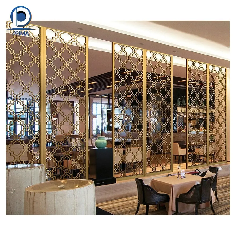 Prima Stainless Steel Folding Screen Still Luxury Gold Laser Cut Privacy Cabinet Partition For Living