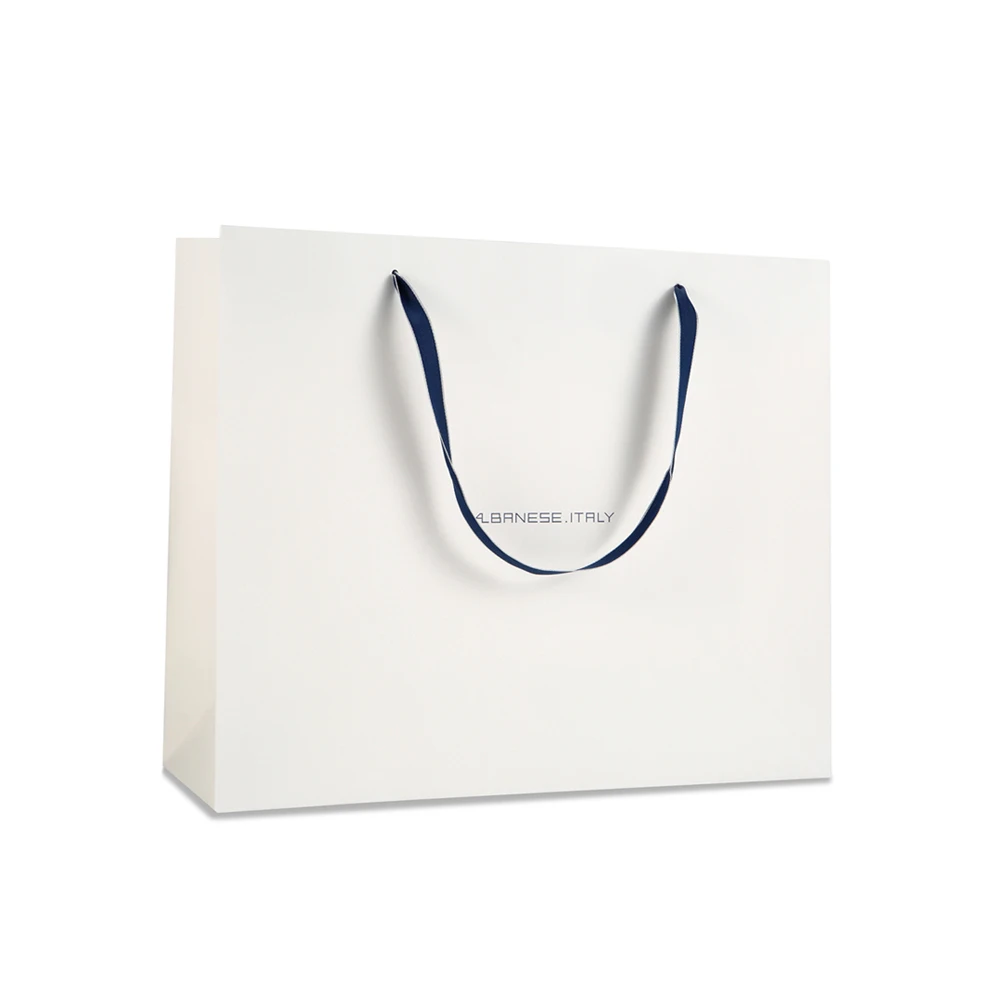 Custom Luxury Gold solid color Retail Shopping Gift Paperbag Packaging Boutique Bags Matte White Paper Bag With Your Own Logo