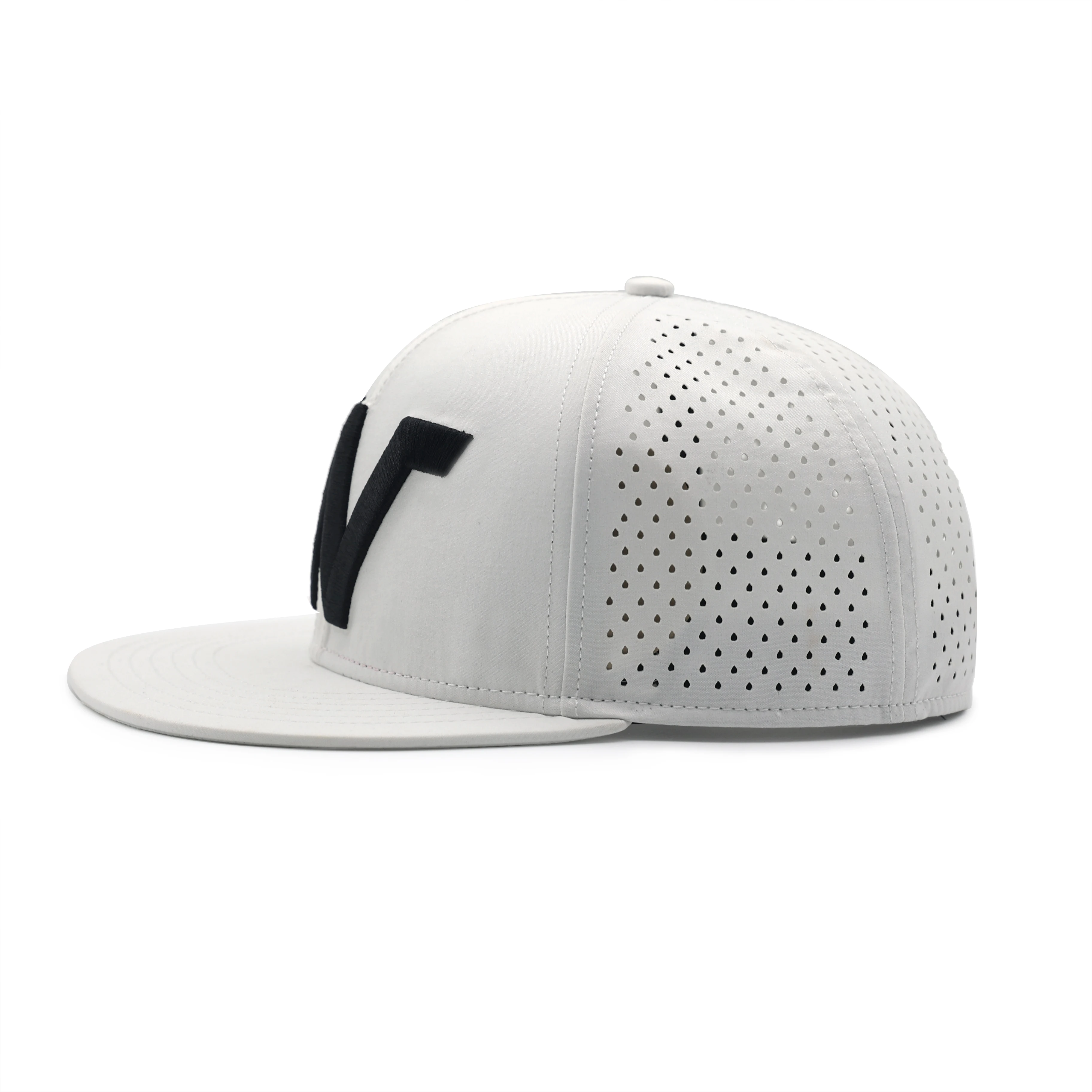 Gorras Custom 3D embroidery logo Flat Brim fitted White color golf Cap Hat