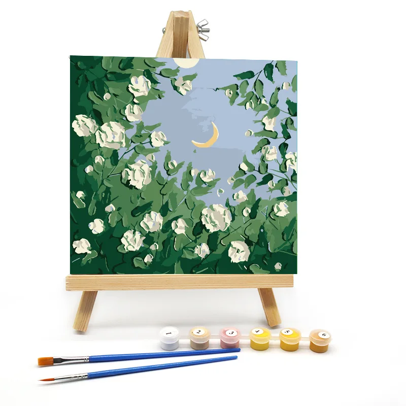 High Quality Kids Handmade Painting Diy White Rose Oil Painting By Numbers 20x20 Cat Canvas Paint Wirh Frame