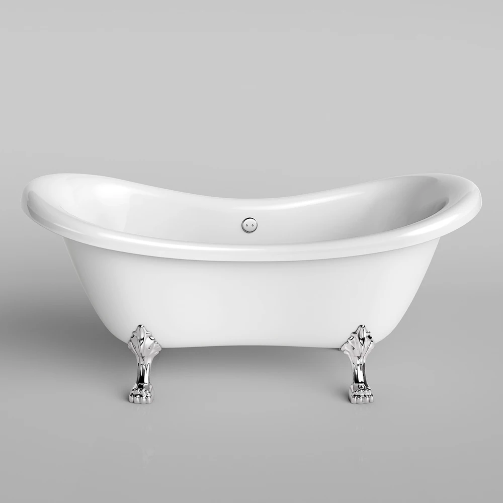 Freestanding bath double ended 1400 1500 1600 1750mm 60 72 inch slipper cast iron clawfoot tub acrylic soaking pedestal bathtub