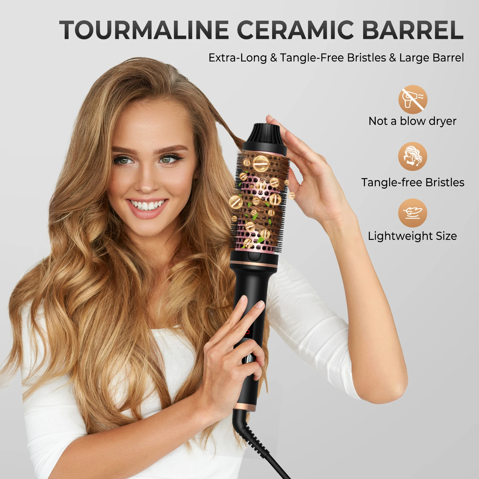 Customized Electric Ionic Ceramic Rolling Round Hair Curler Brush Heated Thermal Brush
