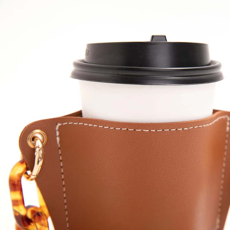 New Acrylic Chain Coffee Cup Cover Pu Leather Accompanying Cup Portable Anti-scalding Heat Insulation Tea Cup Protective Cover