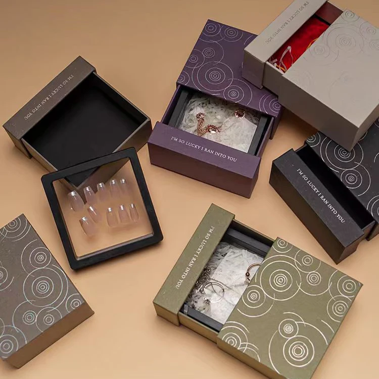 Custom Sliding Drawer Transparent Window Jewelry Box Cardboard Logo Packaging Necklace Crystal Treatment False Eyelash Box