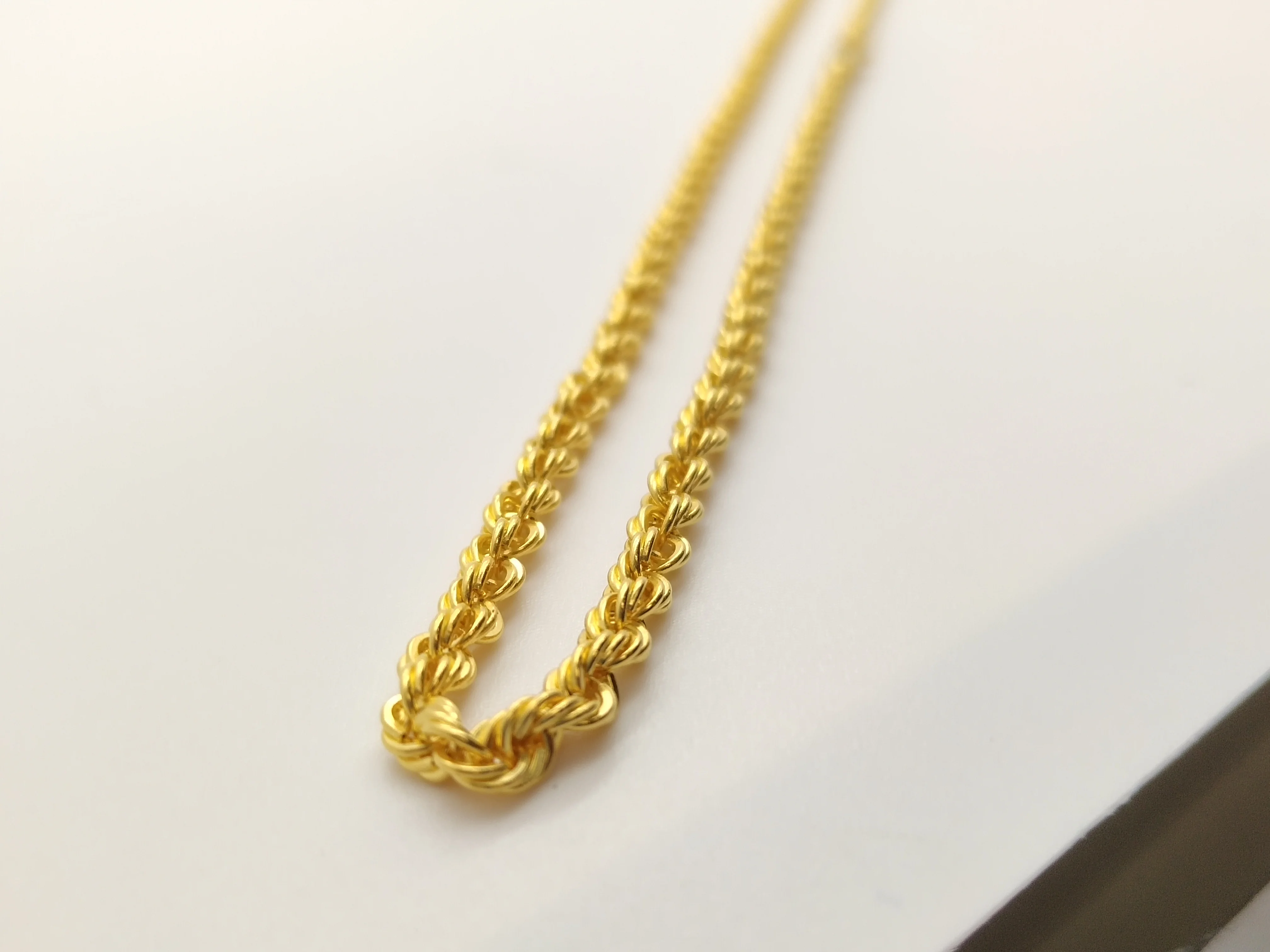 Pure Gold Hip Hop Jewelry18/20inch 3.5MM Yellow Gold Rope Chain 18K Gold Men Necklace