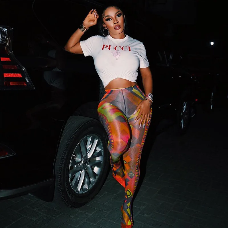 Женские леггинсы с высокой талией и принтом