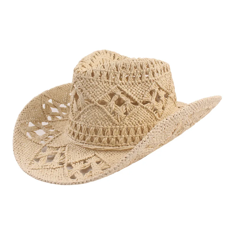 Handmade Paper Straw Cowboy Hat Mexico Sombreros Carbonization Summer Beach Sun West Cowboy Cowgirl Hat