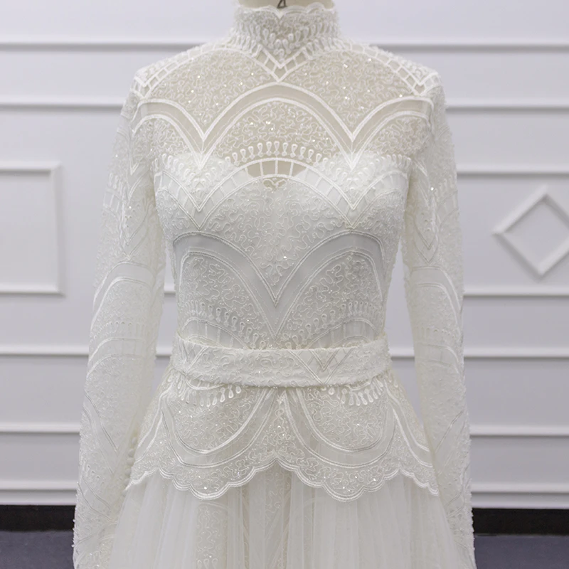 Eslieb SJ253 White Long Sleeve Muslim Women Arabic Dubai Abaya Kaftan Style Wedding dress Party Prom Dresses