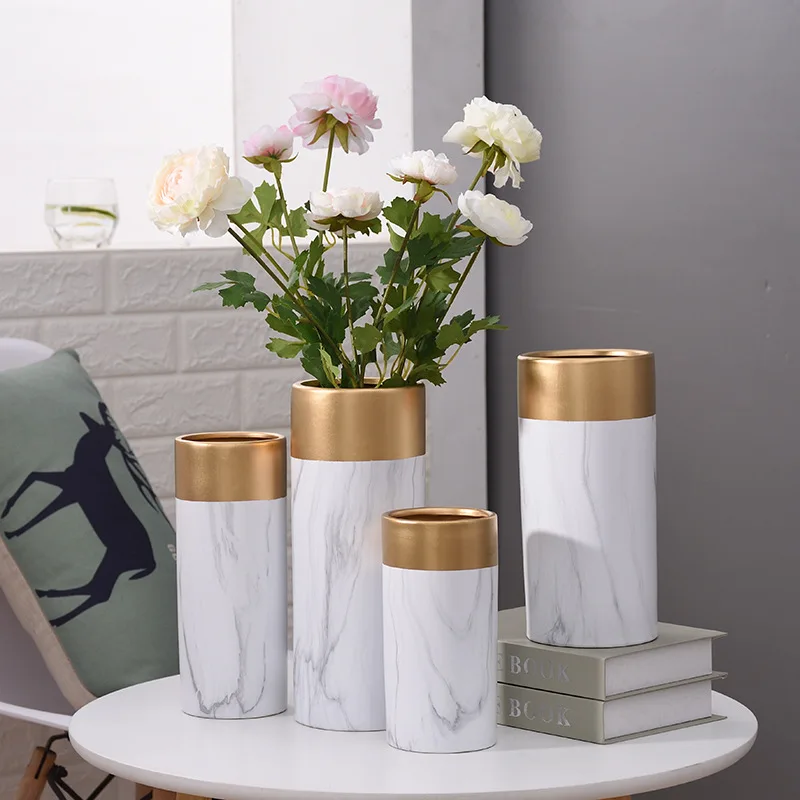 Nordic Flower Vase Large Tall Size Pot Marble Marble Flower Ceramic Vase Set Home Decor