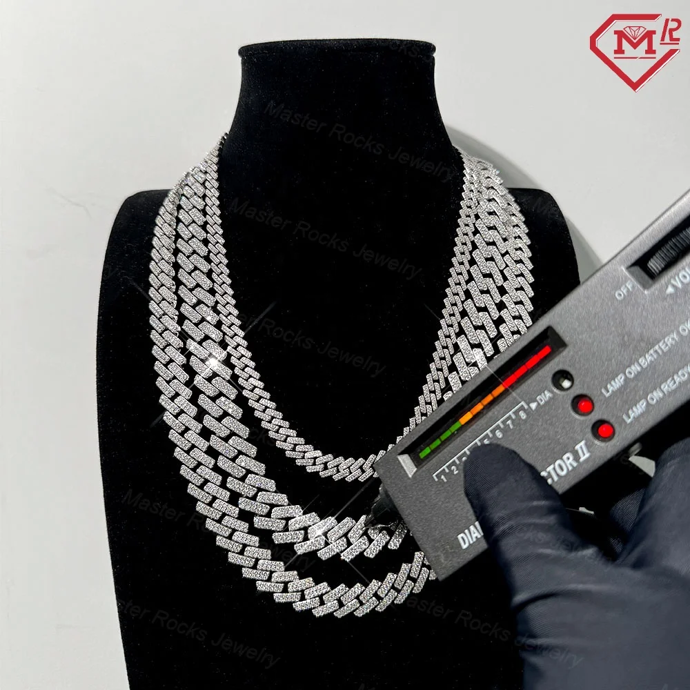 Stock Moissanite Cuban Chain 10mm 15mm 18mm 925 Silver Hiphop Iced Out Moissanite Cuban Link Chain