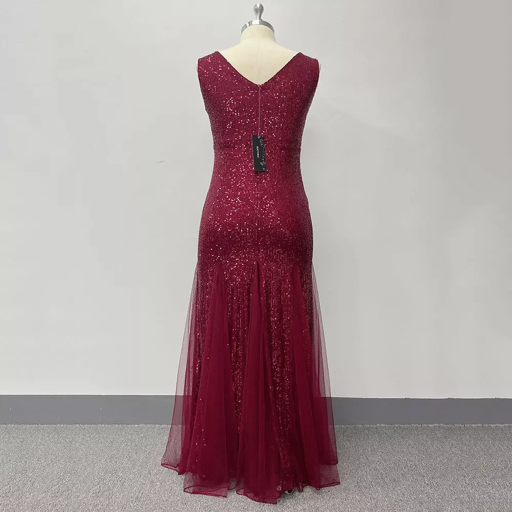 YQY90813 High Quality Stretch Sequin Mesh Mermaid Evening Gown Dress Elegant Bridesmaid Dresses Sleeveless Party Dress For Girl